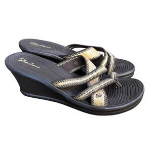 Skechers Cali Rumblers Bronze Home Run Wedge Stappy Women's Sandals Size 8